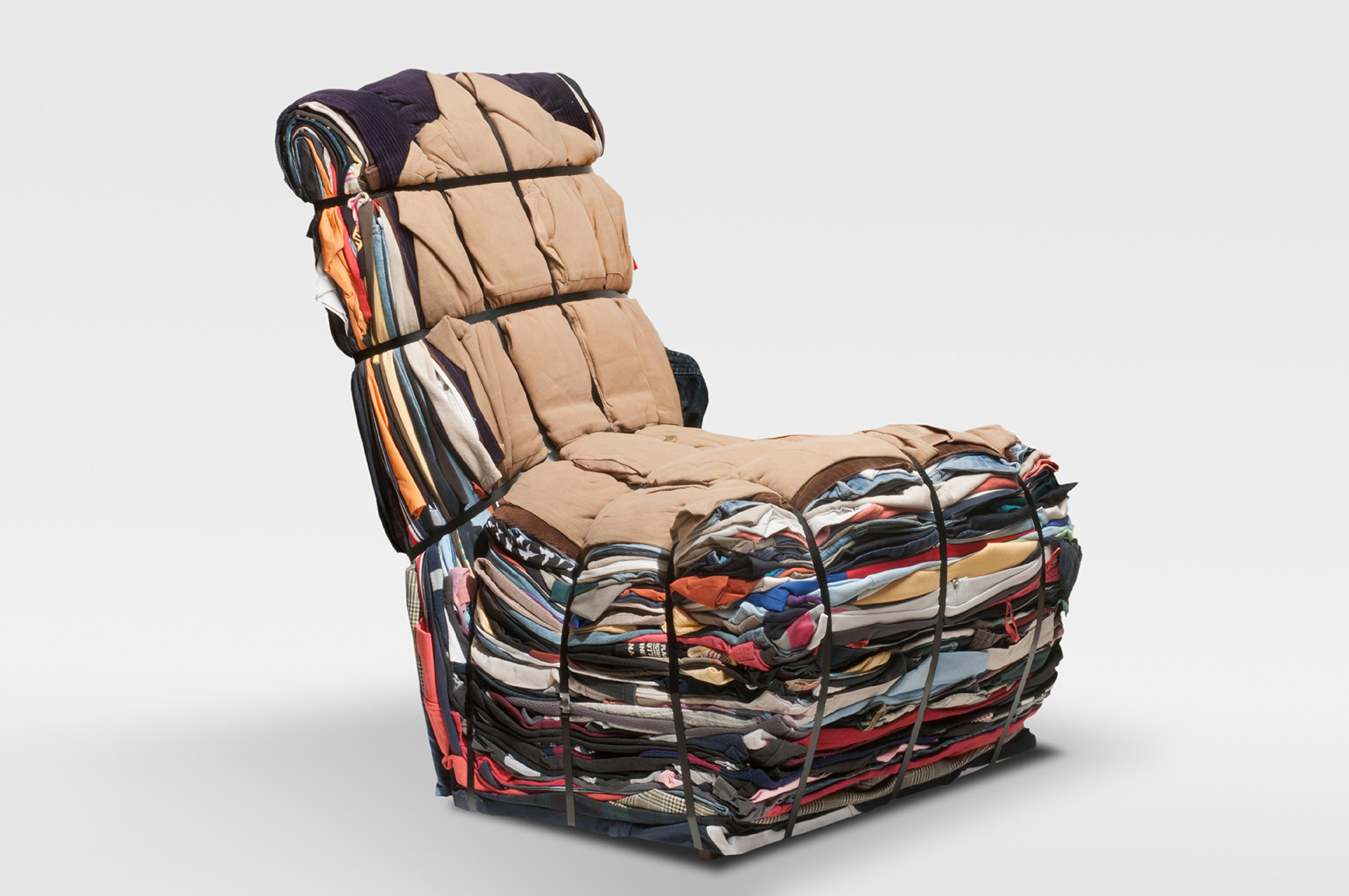 Tejo Remy, Rag Chair, 1991, rags, metal strips, 39 3⁄8 × 23 5⁄8 × 23 5⁄8".