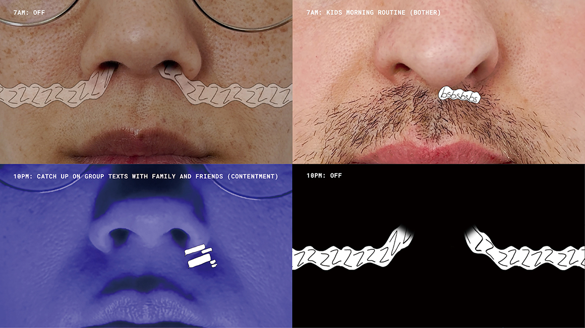 Christine Sun Kim and Thomas Mader, InEx, 2024, two-channel animated 4K video, color, sound, 6 minutes.