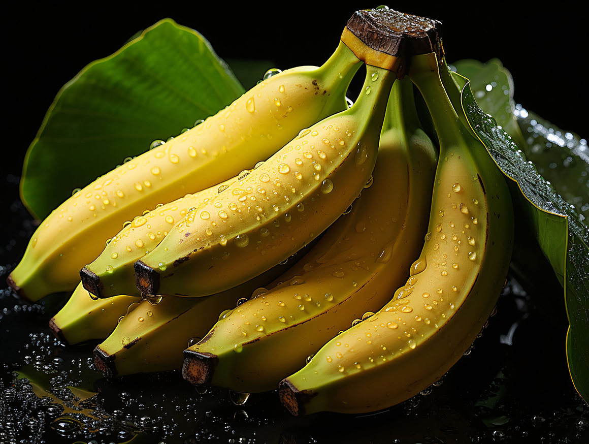 AI-generated image of bananas with water droplets. Photo: Vecteezy.