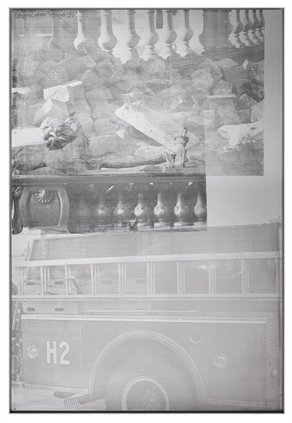 Robert Rauschenberg, Stone Lady Radial (Phantom), 1991, silkscreen ink on anodised mirrored aluminum, 73 x 49 1/2".