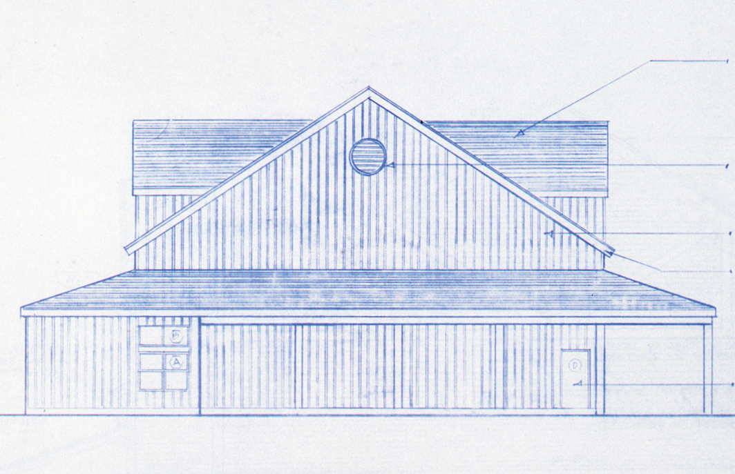 East elevation drawing of the Doris Duke Theatre, Jacob’s Pillow, Becket, MA, ca. 1988–89.