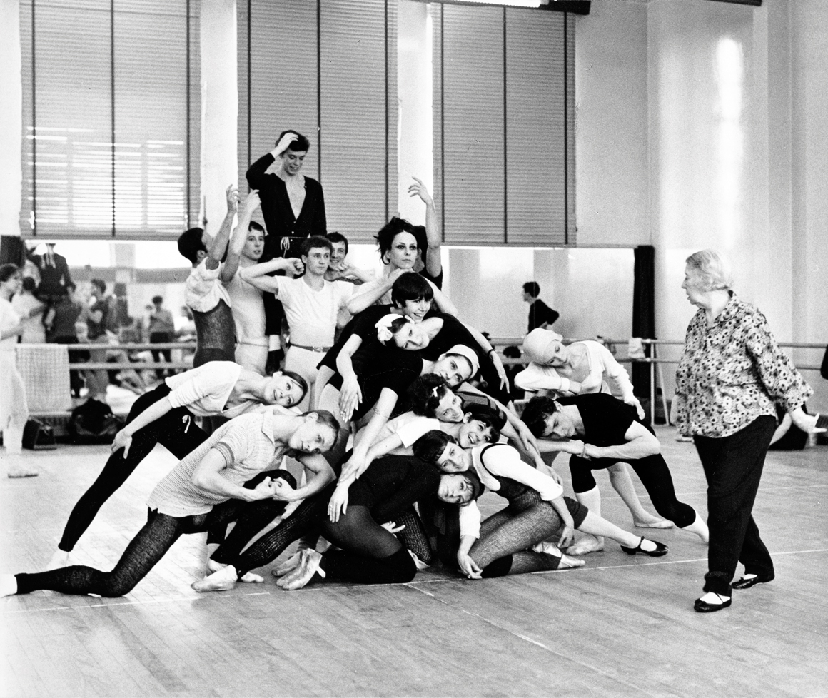 Bronislava Nijinska (right) directing the fourth tableau rehearsal of Igor Stravinsky’s 1923 Les noces (The Wedding) for the Royal Ballet, Barons Court, London, 1966.