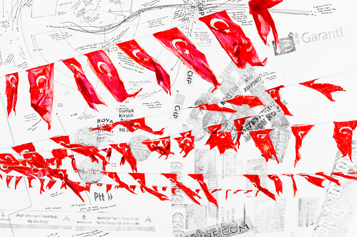 Pen and pencil drawing by Larissa Fassler of Taksim Square