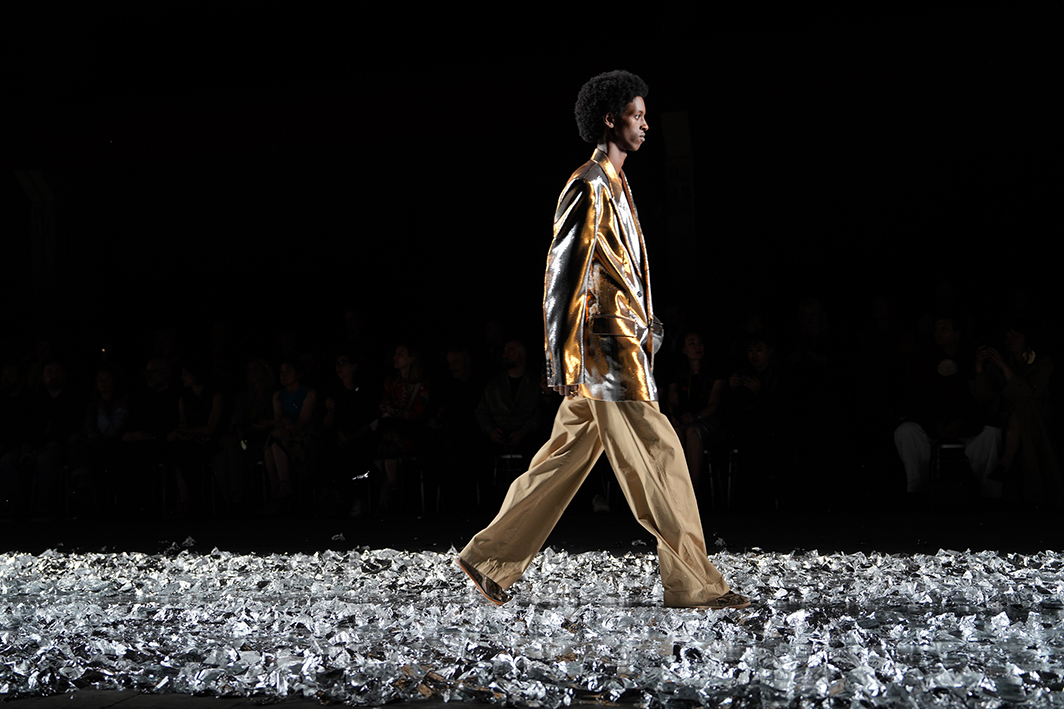 Look from Dries Van Noten’s Spring/Summer 2025 menswear collection, Rue des usines Babcock, Paris, June 22, 2024.