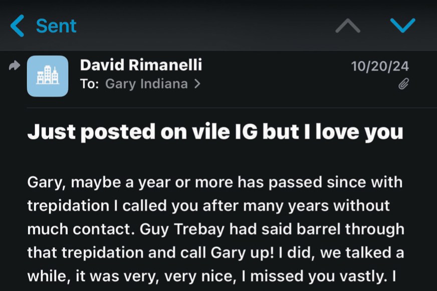 Screenshot of email to Gary Indiana