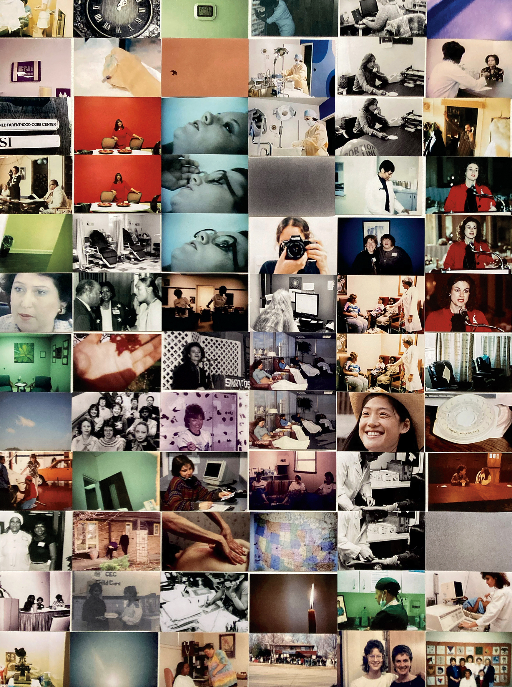 Carmen Winant, The last safe abortion (detail), 2024, ink-jet prints, 10' 6" × 24' 6".