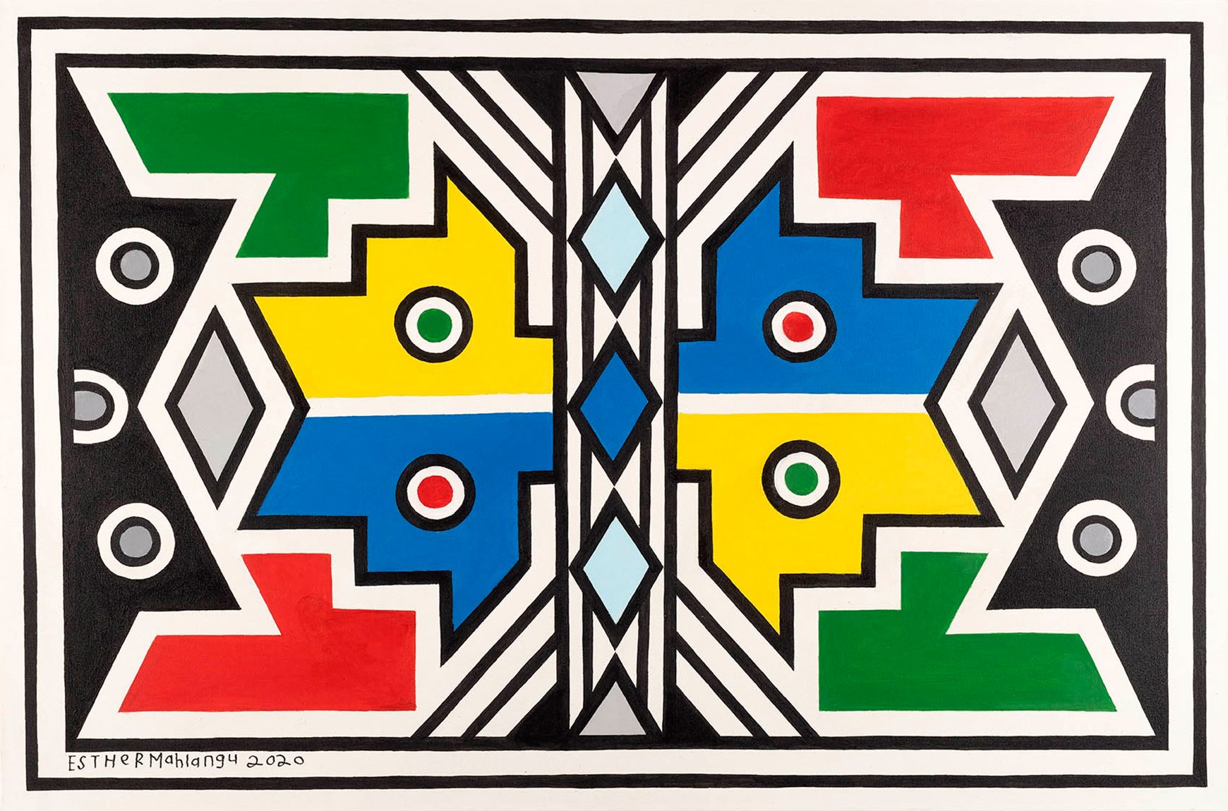 Esther Mahlangu, untitled, 2020, acrylic on canvas, 39 3⁄8 × 59".